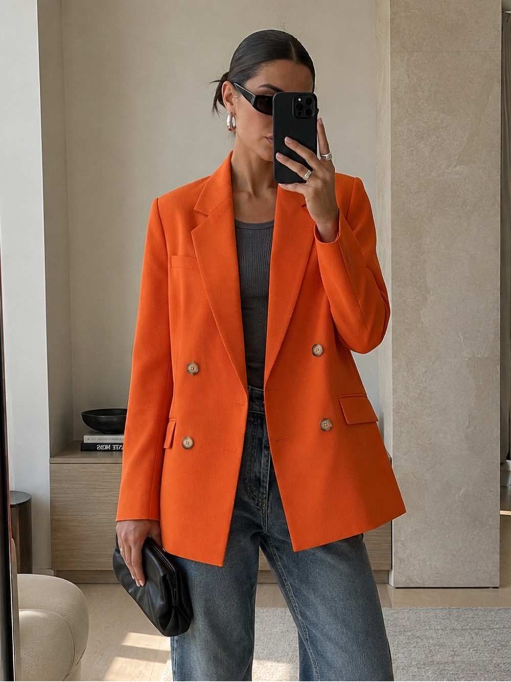 Selected Femme Mynella Relaxed Double Breasted Orange Blazer EU 36 NWT